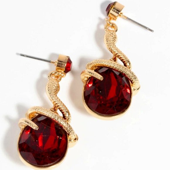 Lovisa Jewelry - LOVISA GOTH SNAKE GOLD/BLOOD RED CRYSTAL DANGLE EARRINGS**NEW!
